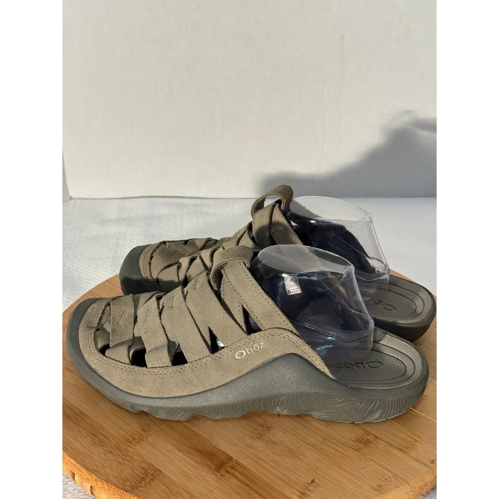 Oboz Campster Mens 11 Suede Woven Slide Sandals Taupe Olive Hiking Clogs